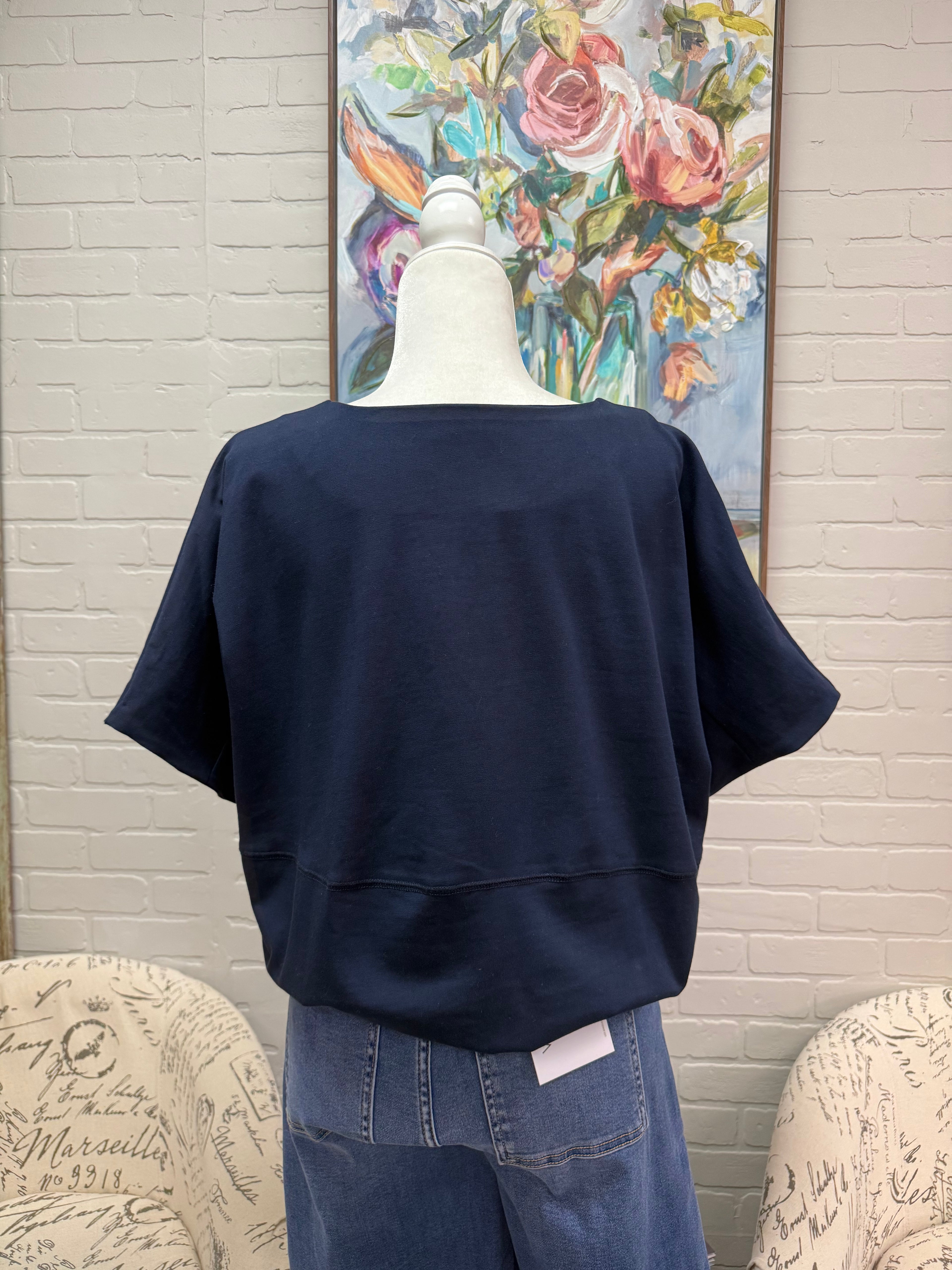 Navy Drawstring Top
