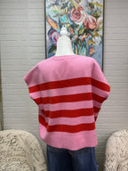 Pink Striped Short Sleeved Sweater