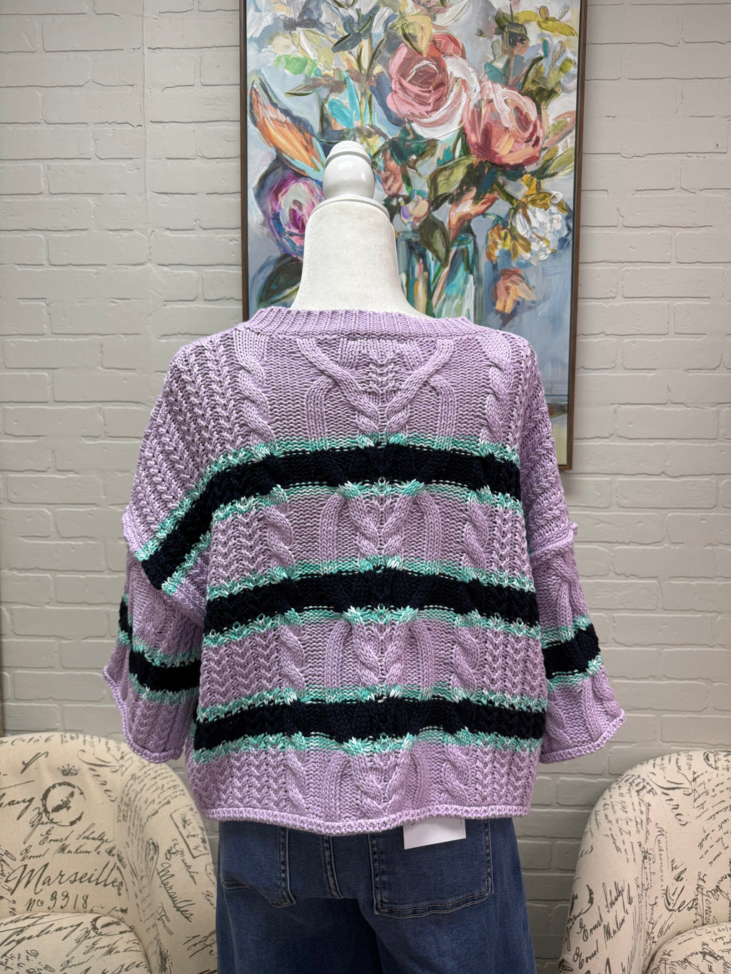 Lavender Chunky Striped Short Sleeve Sweater