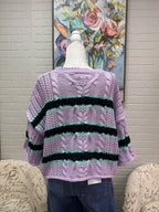 Lavender Chunky Striped Short Sleeve Sweater