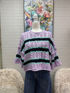 Lavender Chunky Striped Short Sleeve Sweater