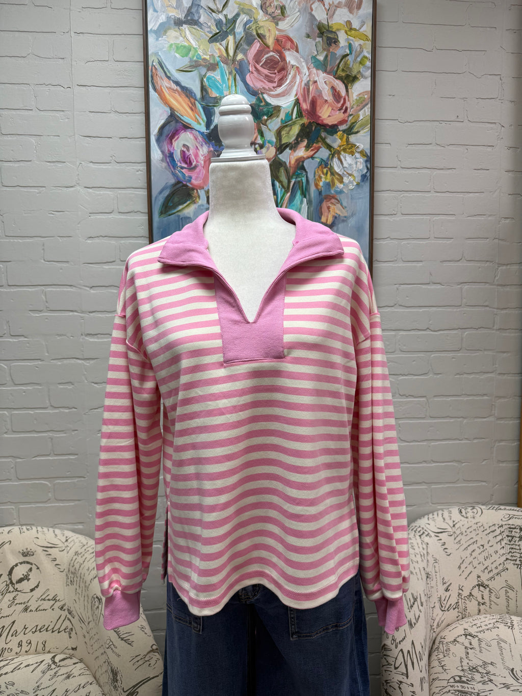 Pink Striped Long Sleeved Top