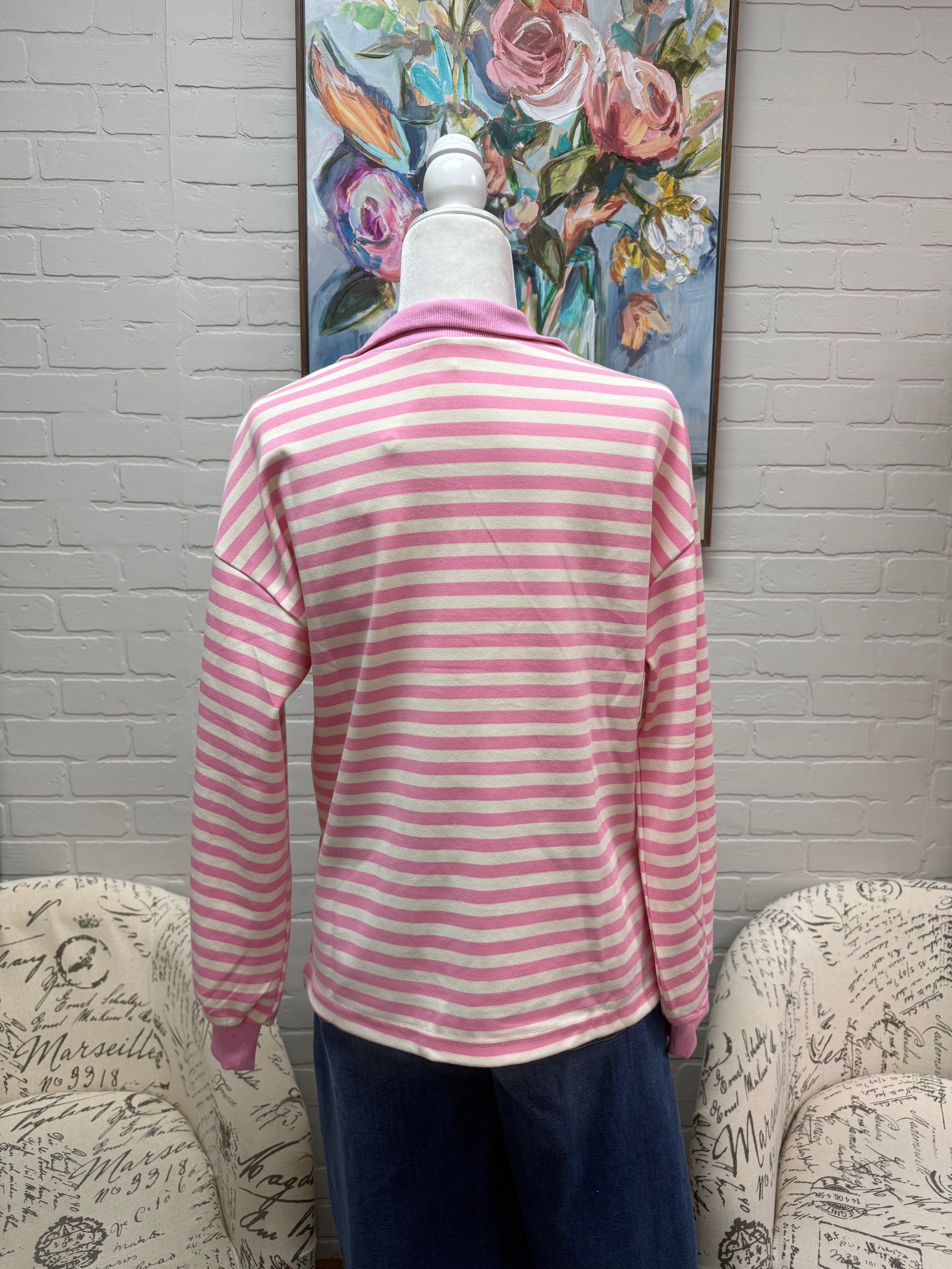 Pink Striped Long Sleeved Top