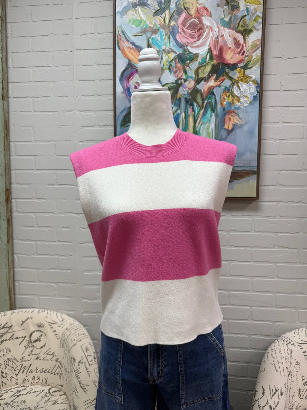 Pink & Cream Striped Sweater