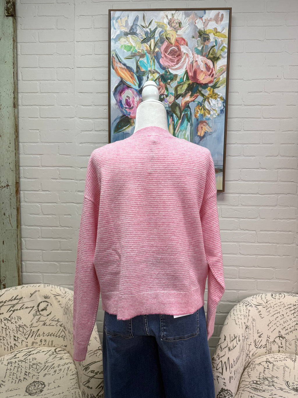 Pink Striped Button Up Sweater