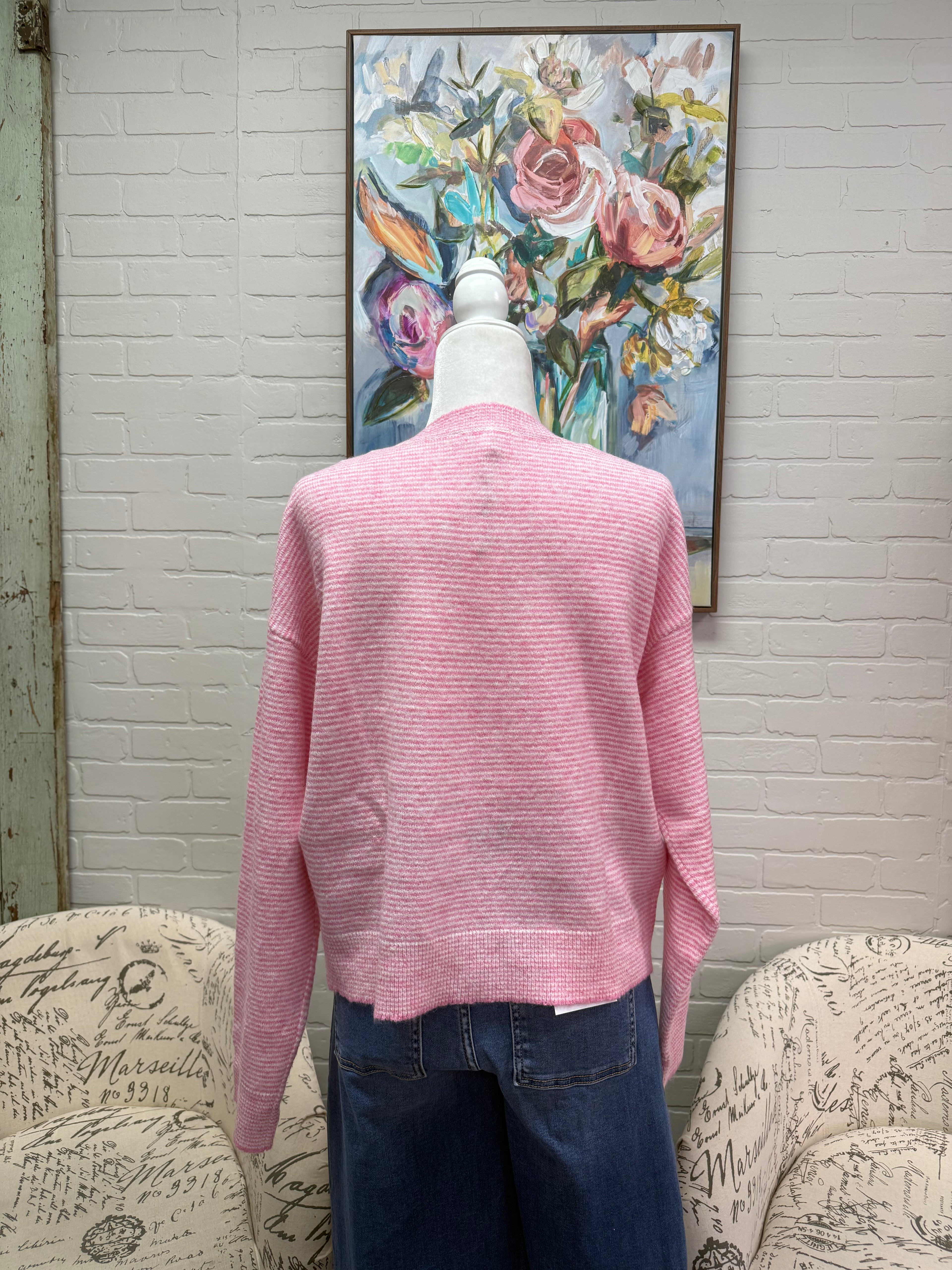 Pink Striped Button Up Sweater