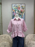 Pink Gingham Ruffle Hem Top