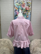 Pink Gingham Ruffle Hem Top