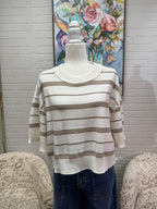 Cream Striped Dropped Shoulder Sweater