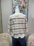 Cream Striped Dropped Shoulder Sweater