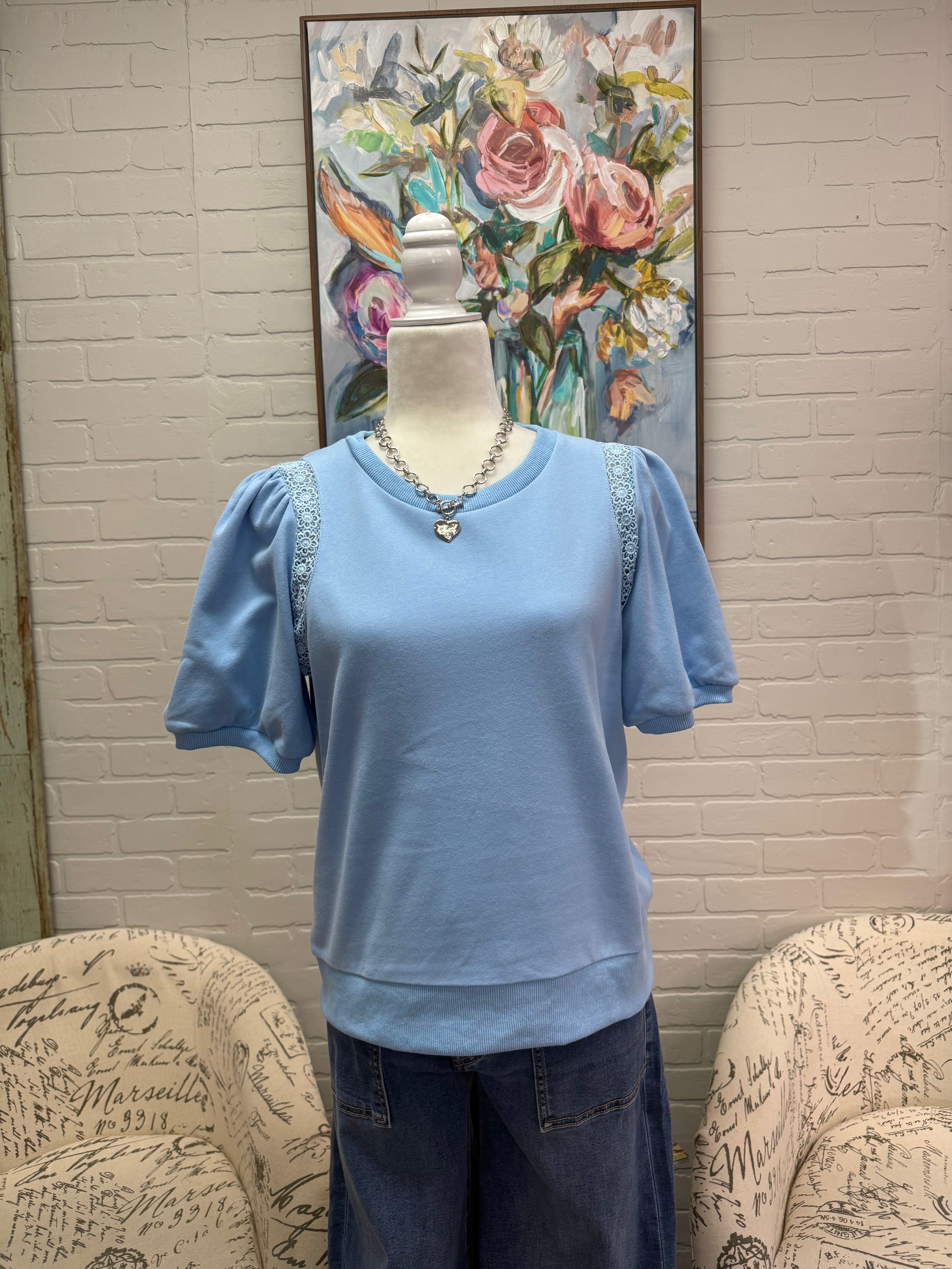 Blue Short Sleeved Sweatshirt