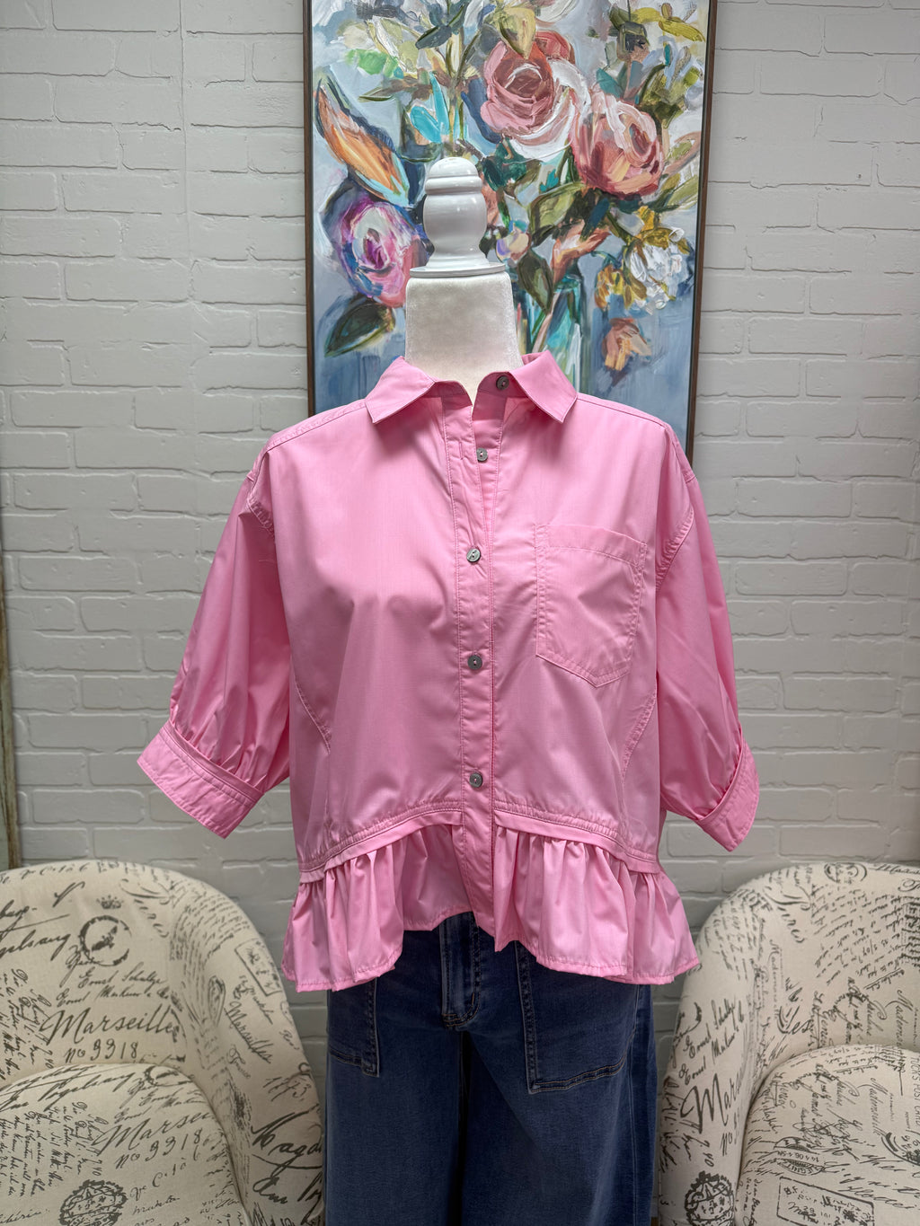 Pink Ruffle Hem Top