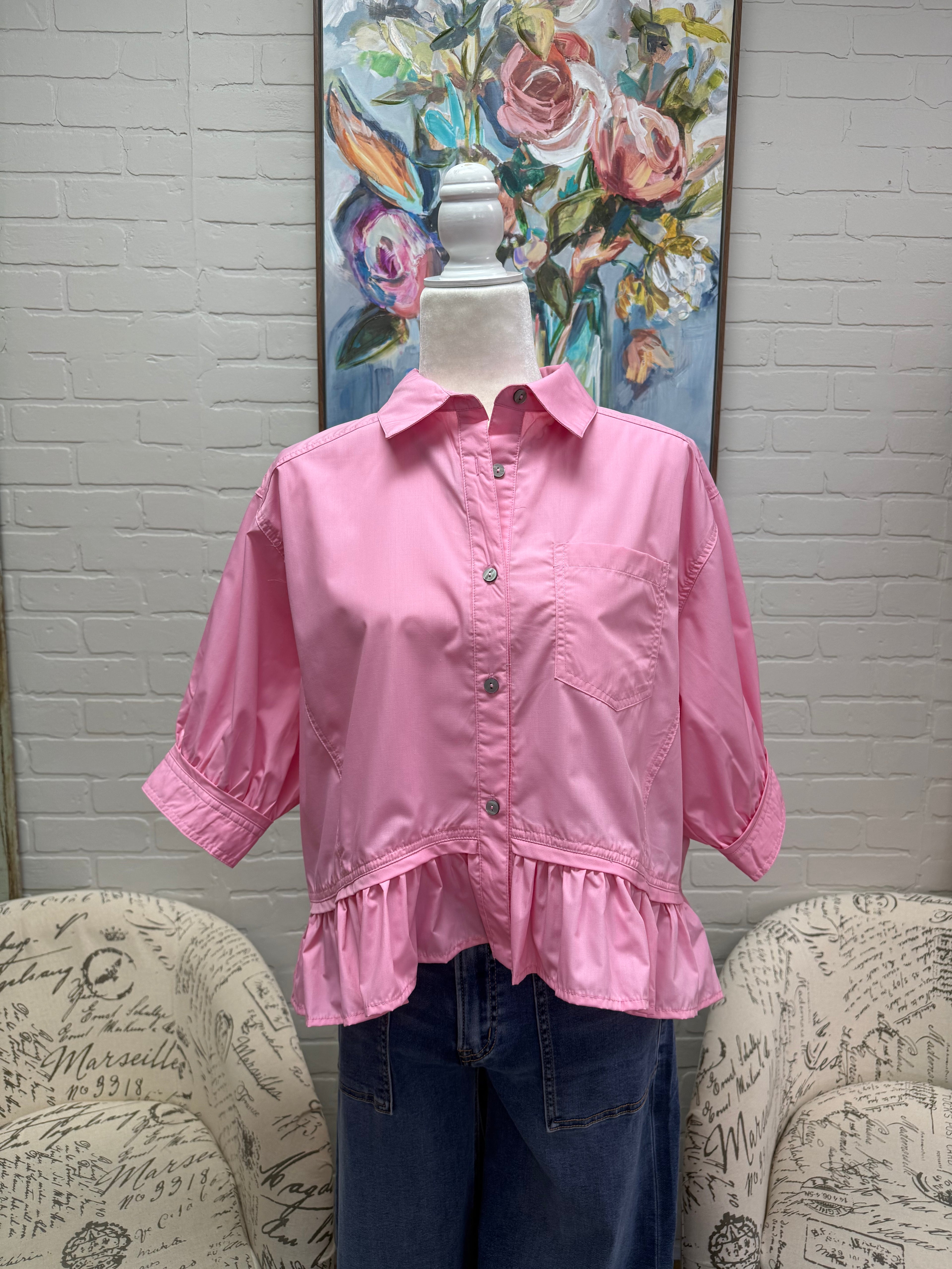 Pink Ruffle Hem Top