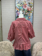 Red Gingham Ruffle Hem Top