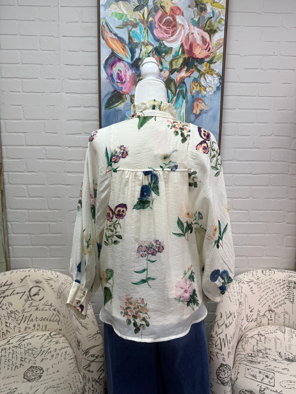 Cream Floral Button Down