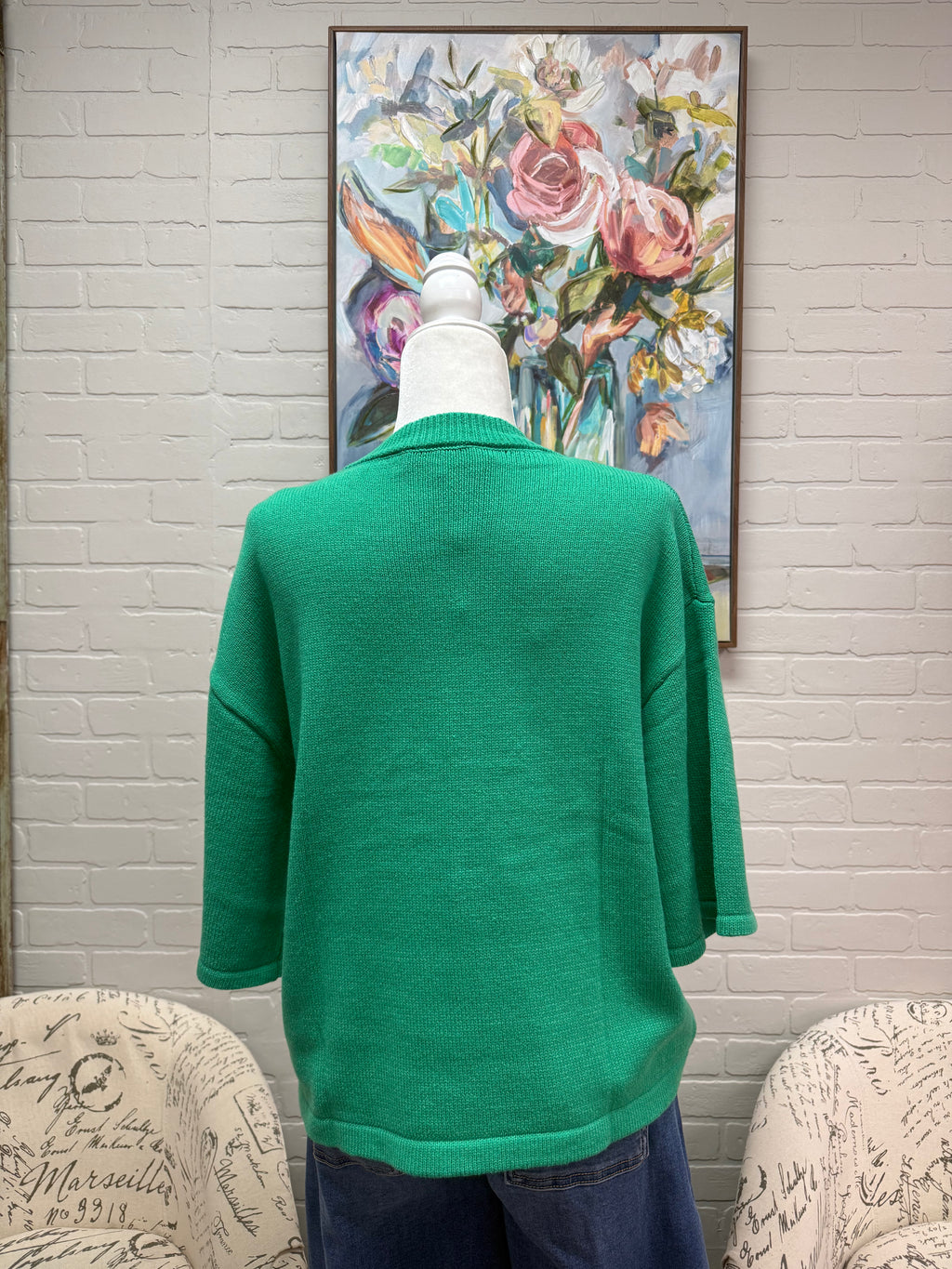 Green 3/4 Sleeve Sweater