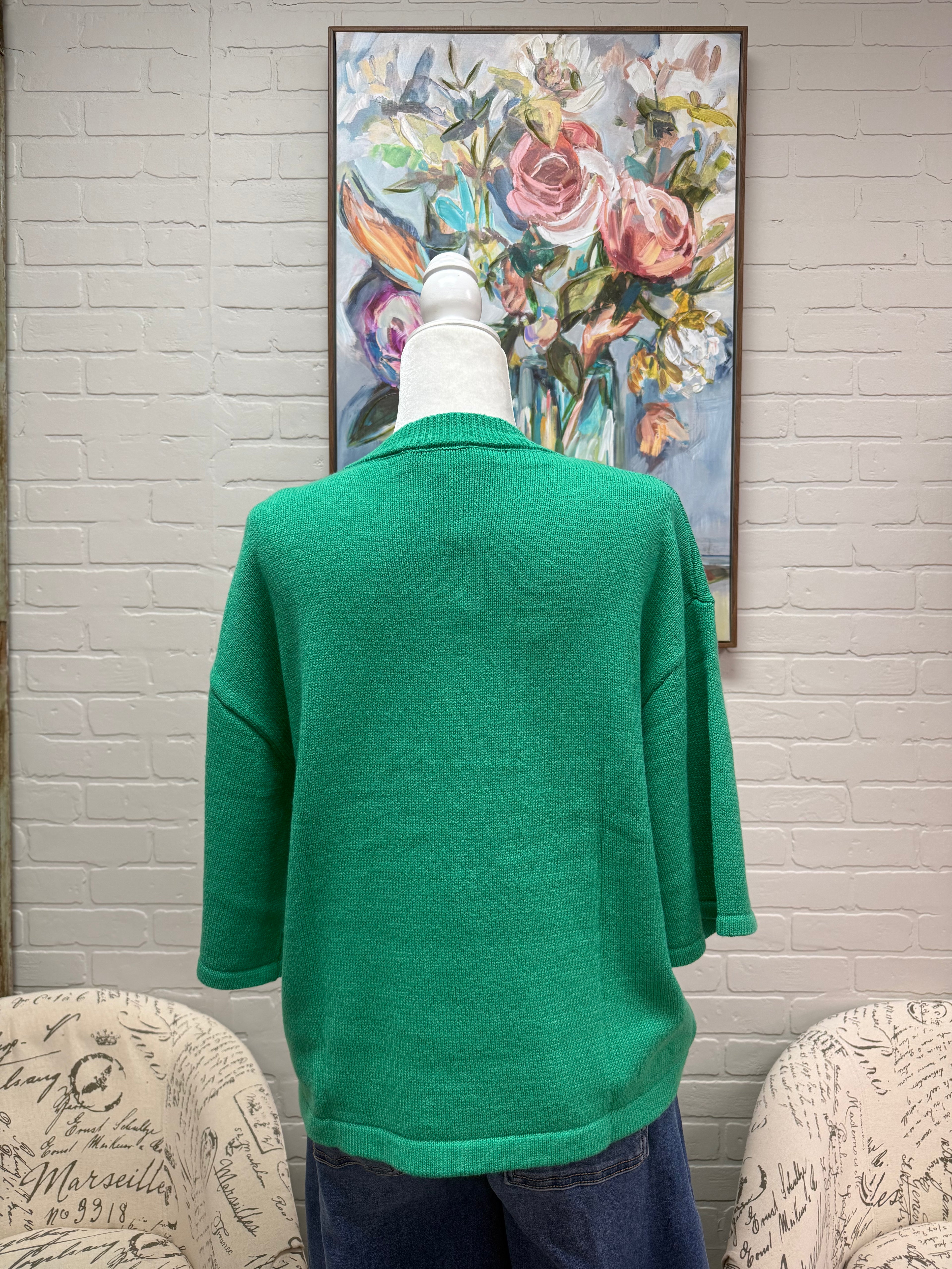Green 3/4 Sleeve Sweater