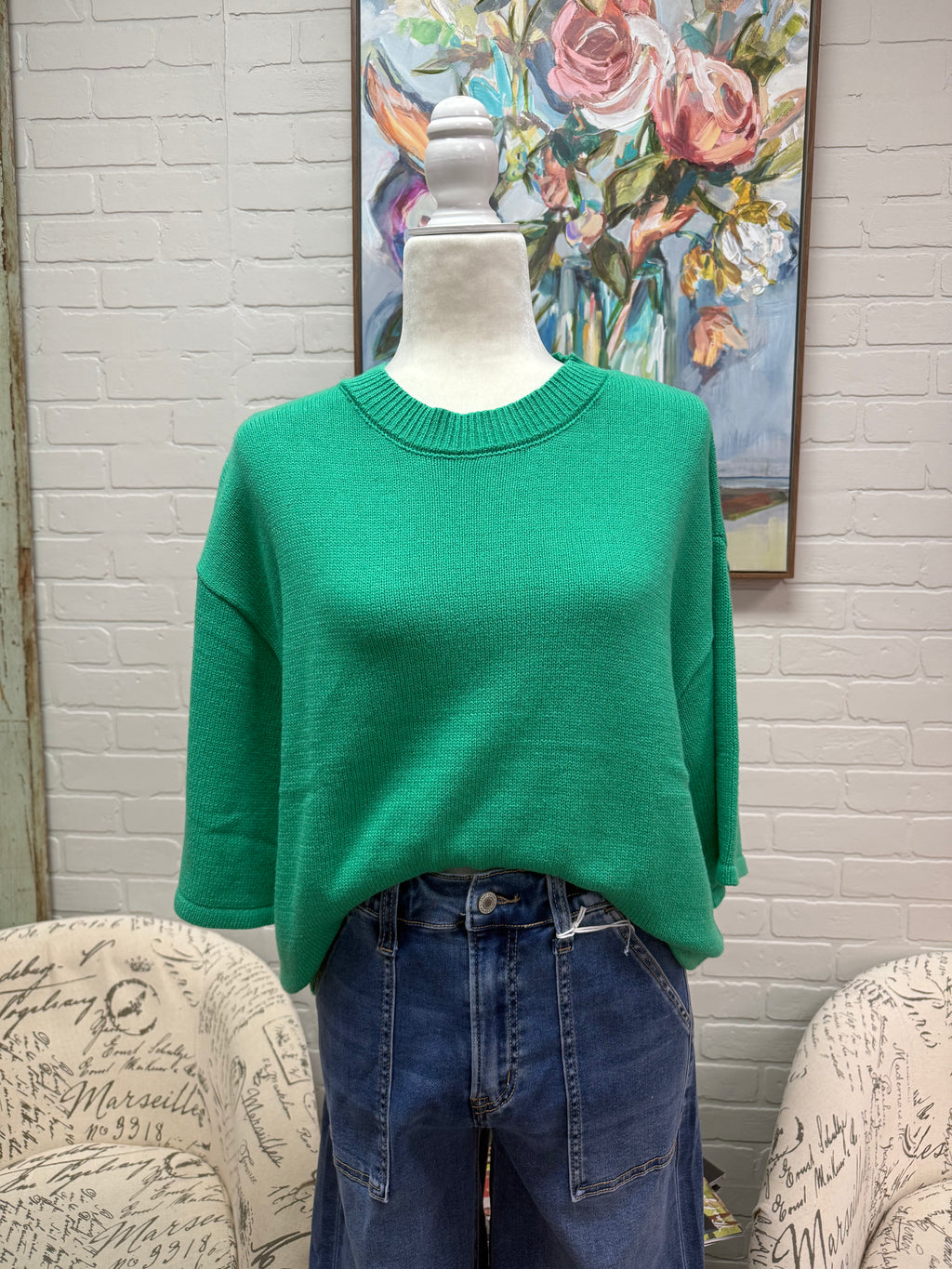 Green 3/4 Sleeve Sweater