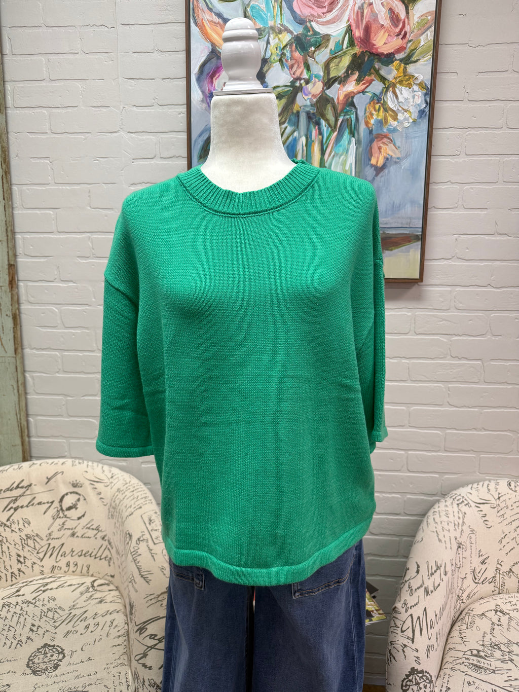 Green 3/4 Sleeve Sweater