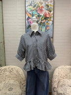 Navy Gingham Ruffle Hem Top
