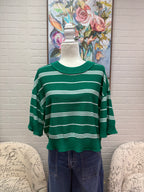 Green Striped Dropped Shoulder Sweater