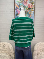 Green Striped Dropped Shoulder Sweater