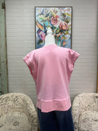 Pink Pleated Split Neck Top
