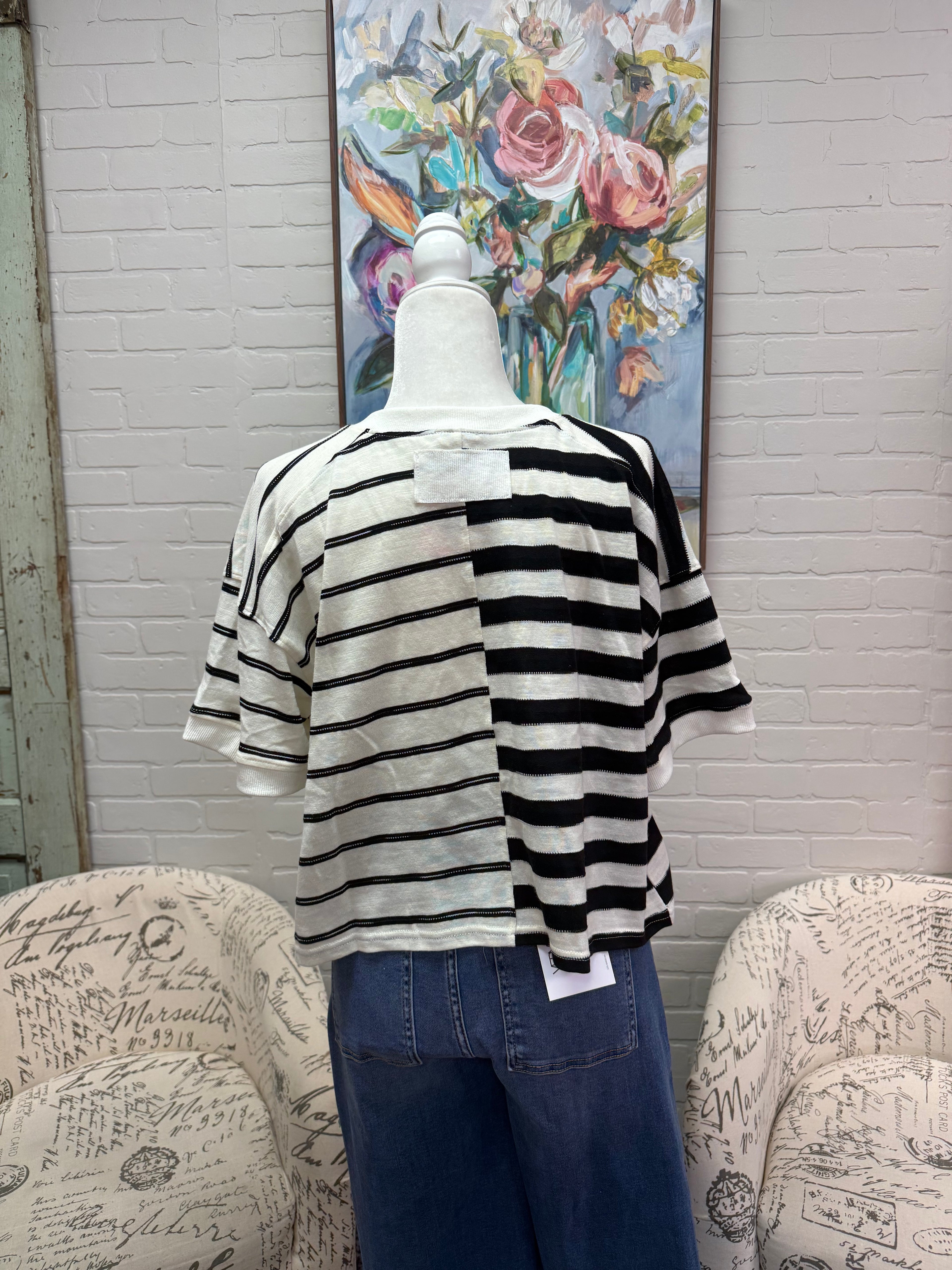 Black Striped Cardigan Top