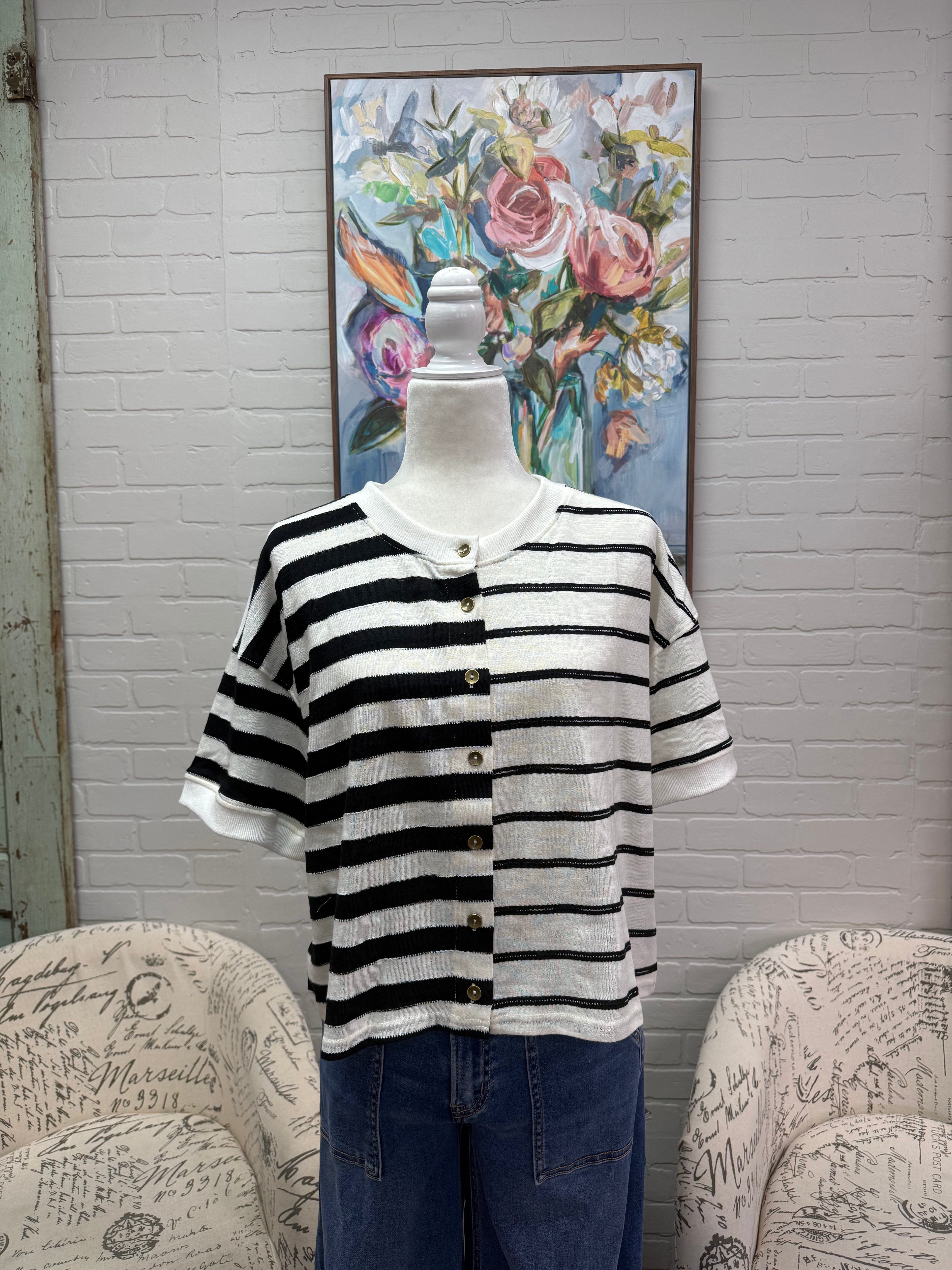 Black Striped Cardigan Top