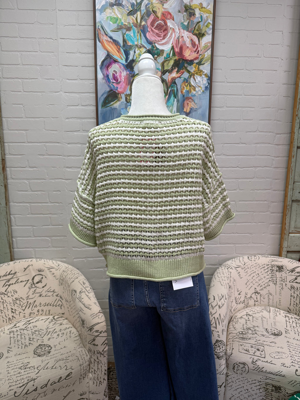 Olive Striped Button Down Sweater