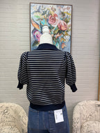 Navy Striped Puff Sleeved Top
