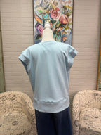 Blue Pleated Split Neck Top