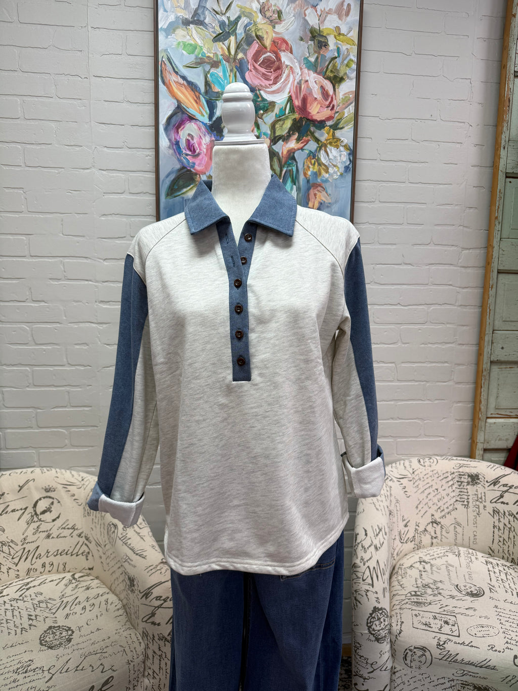 Denim Sleeved Sweatshirt
