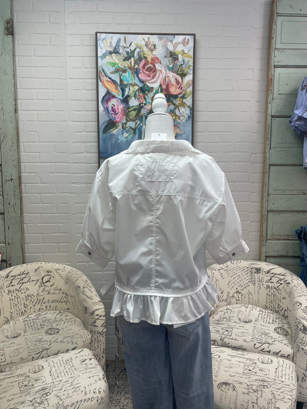 Off White Ruffle Hem Top