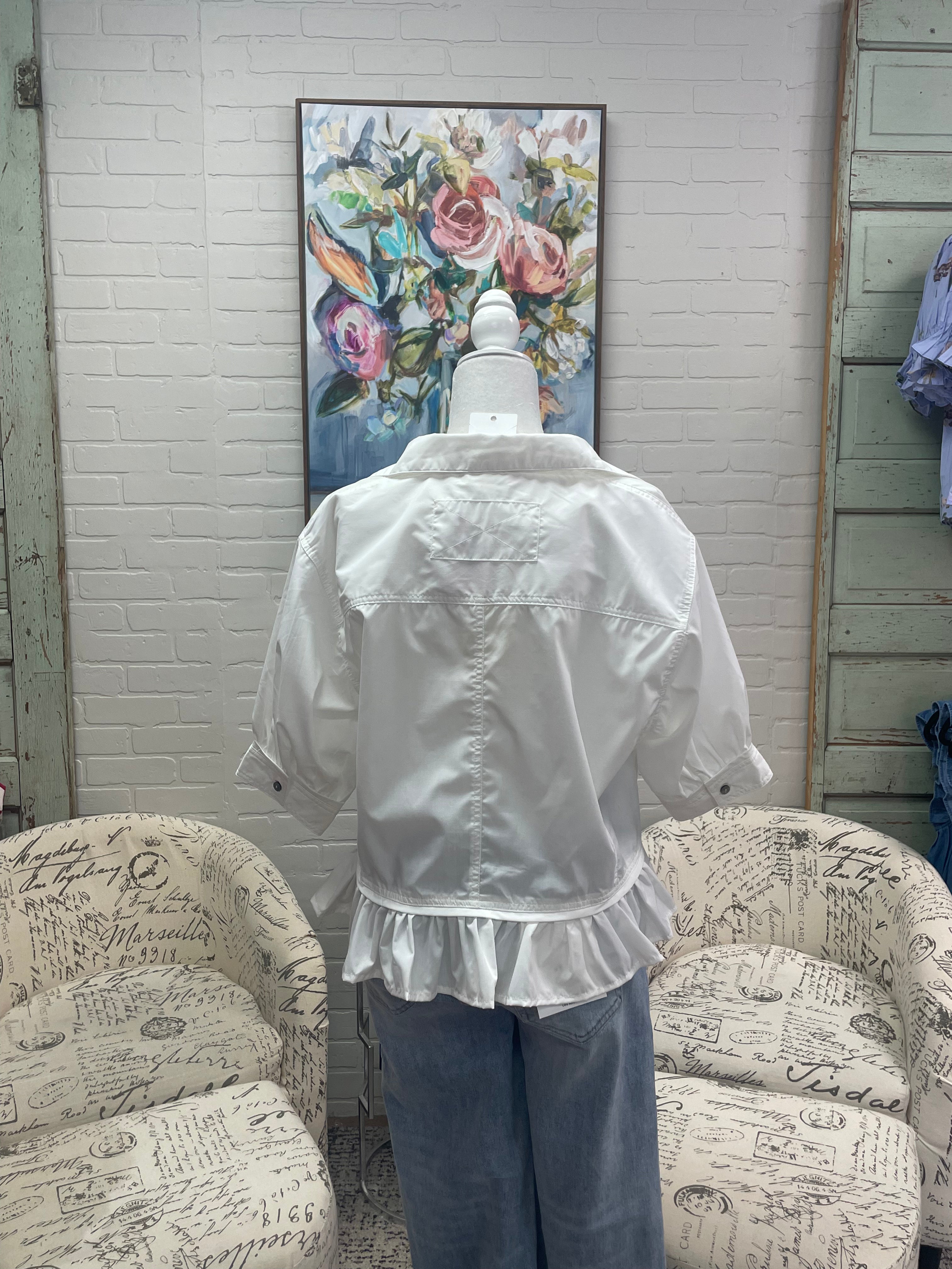 Off White Ruffle Hem Top