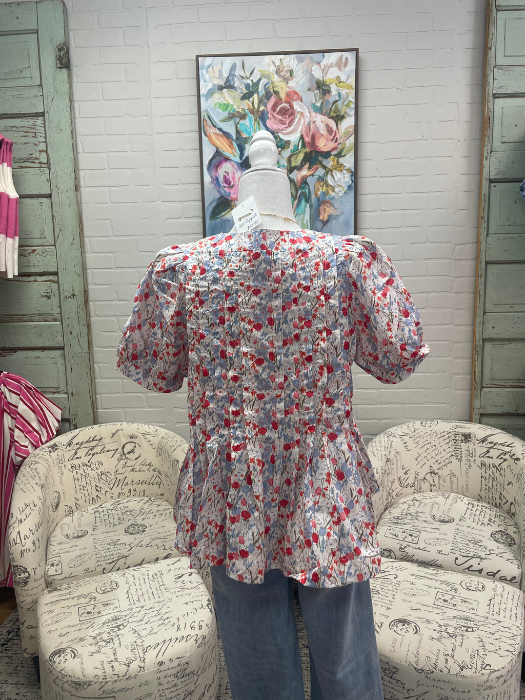 Multi Floral Pleated Top