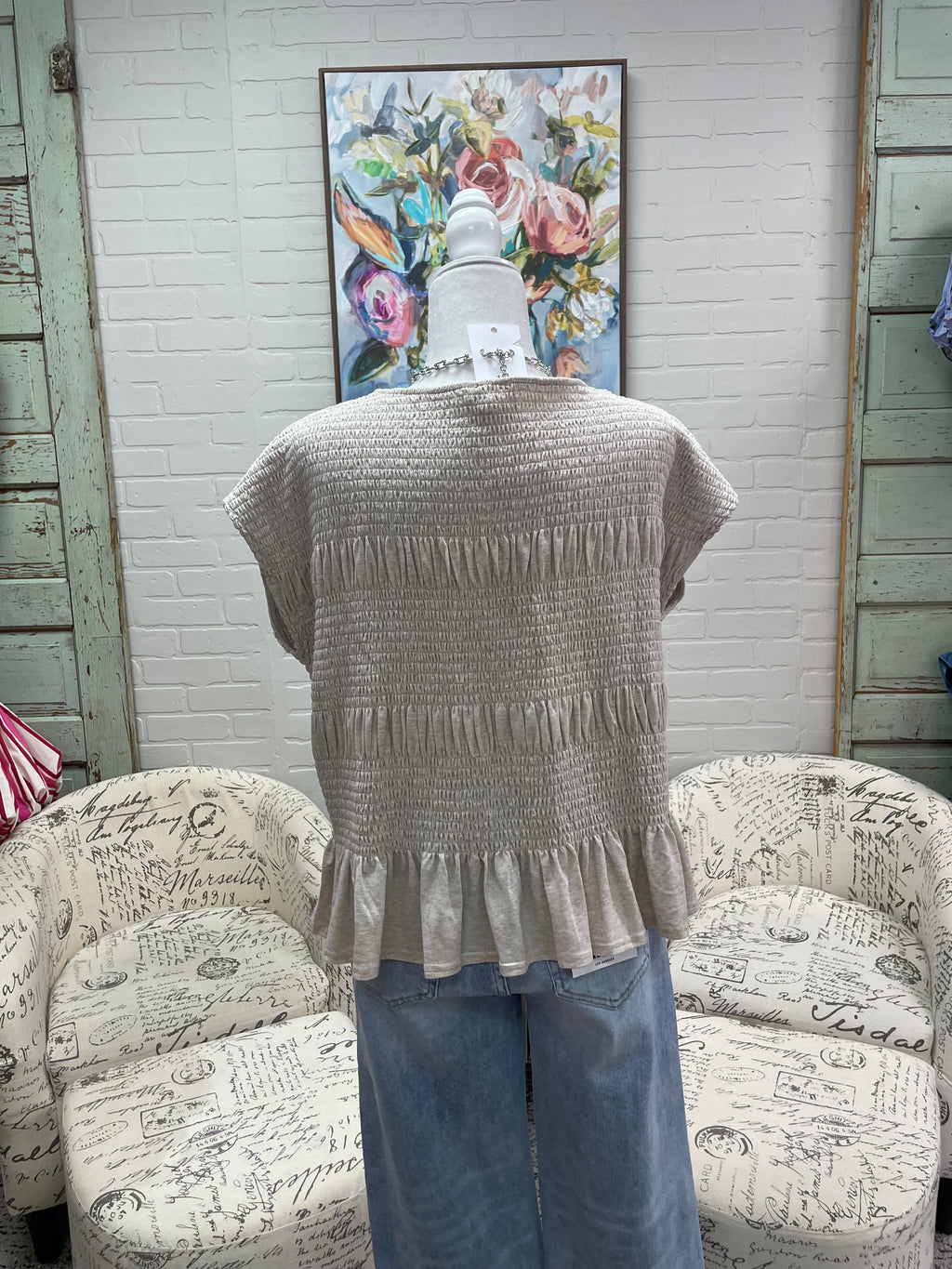 Taupe Smocked Top