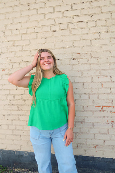 Green Ruffled Gauze Top