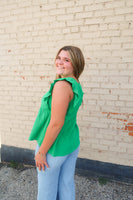 Green Ruffled Gauze Top