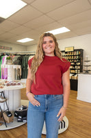 Burgundy Braided Cap Sleeve Top