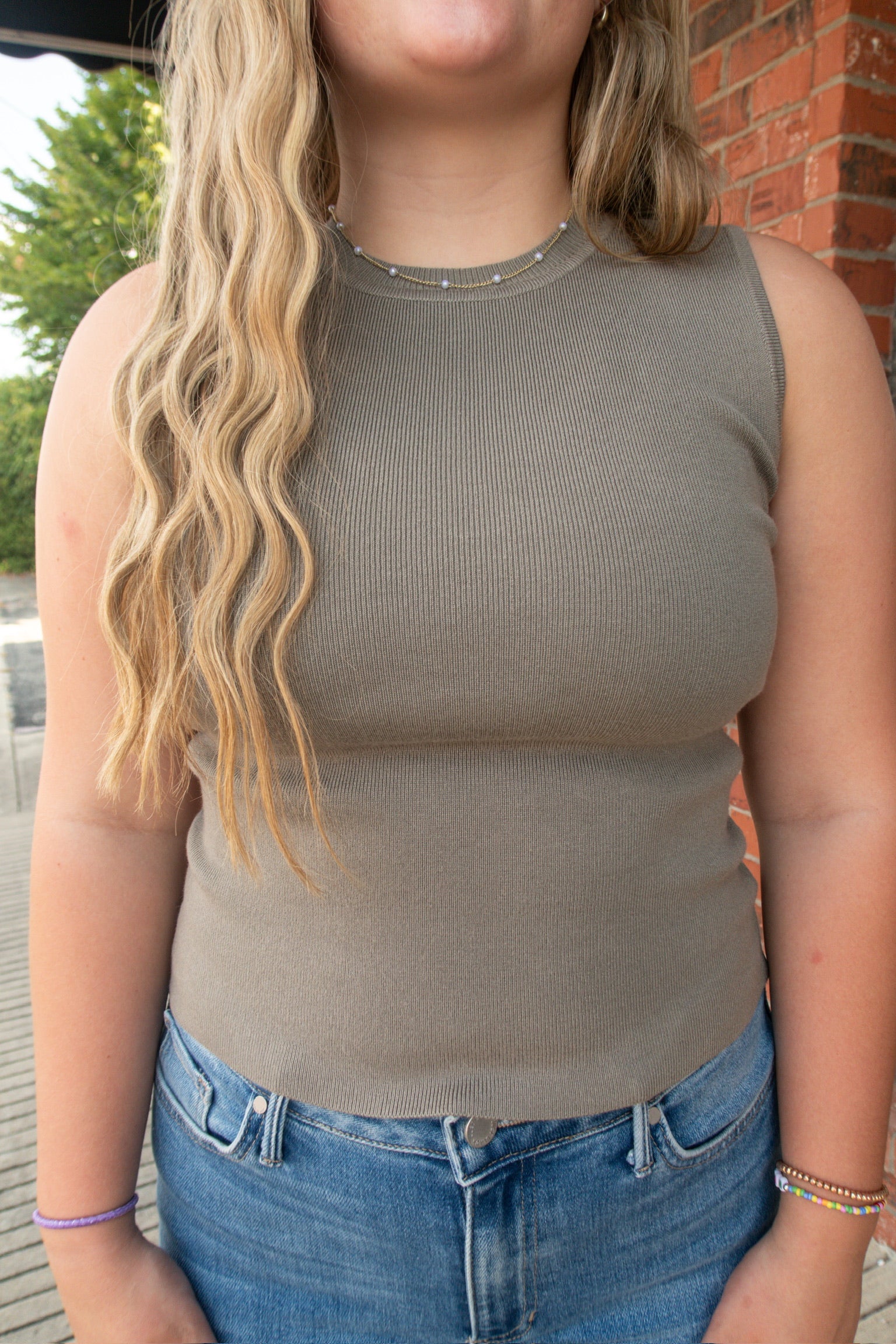 Olive Sleeveless Knit Top