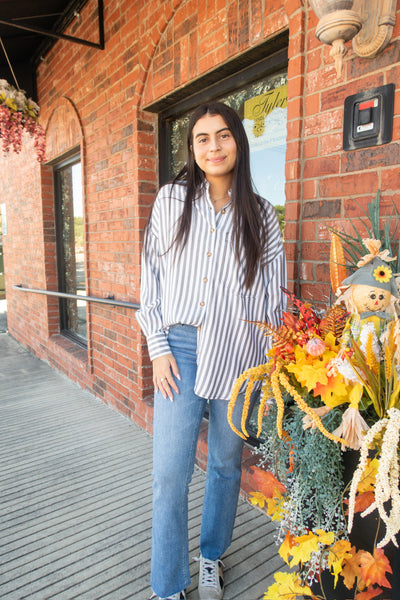 Charcoal Striped Button Down