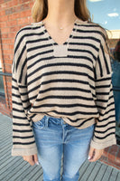 Taupe Black Striped Sweater