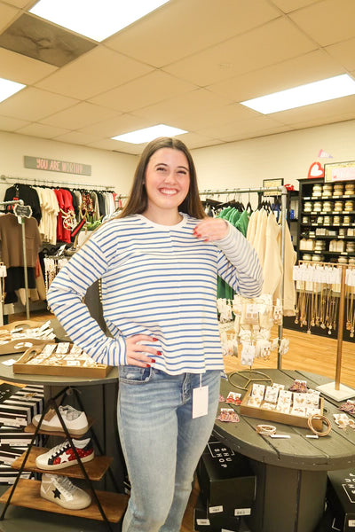 Ivory & Blue Striped Top