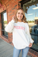 Sequin Sleeve MERRY Sweatshirt