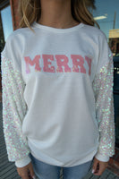 Sequin Sleeve MERRY Sweatshirt