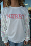 Sequin Sleeve MERRY Sweatshirt