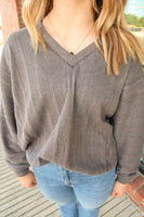 Charcoal V-Neck Ribbed Top