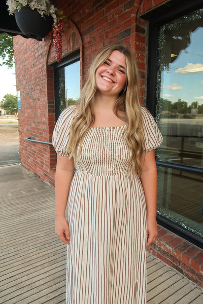 Natural / Mocha Striped Maxi Dress