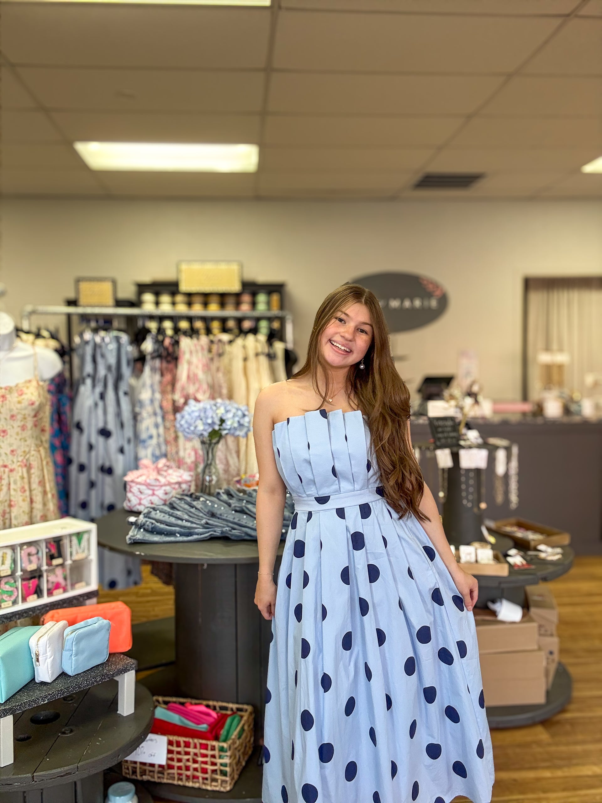 light blue polka dot dress Light Blue Polka Dotted Dress – Kay Marie Boutique